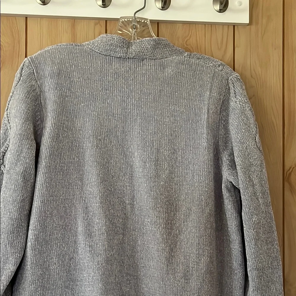 Alfred Dunner Chenille Open Front Cable Knit Cardigan‎ Gray Petite M (PM)